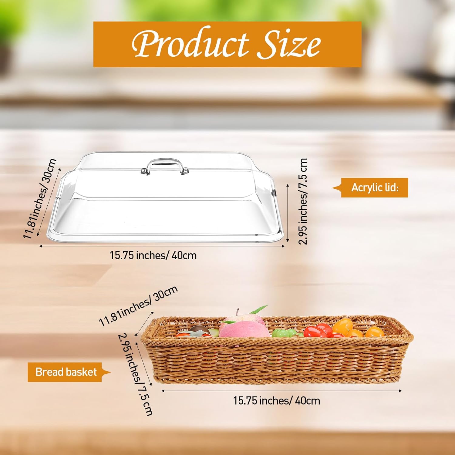Mumufy 2 Pack Wicker Bread Basket with Acrylic Lid 1