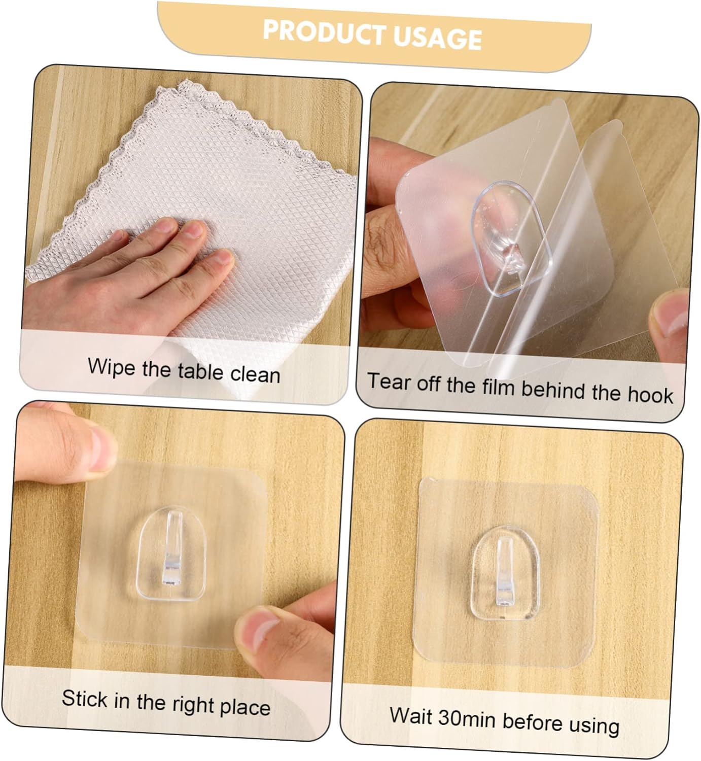 HOMSFOU 30pcs Self-Adhesive Wall Hooks for Kitchen Bathroom Living Room