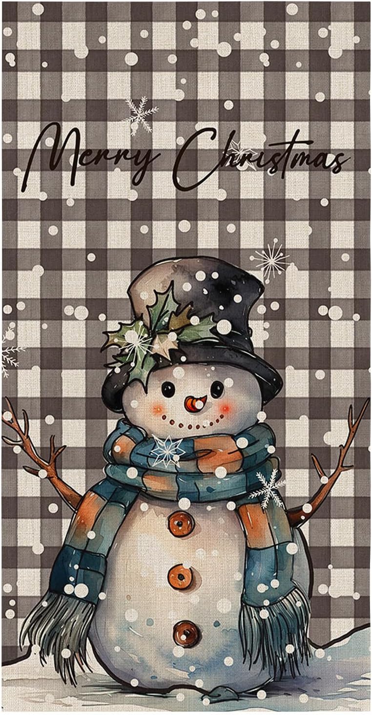 ZOE GARDEN Buffalo Plaid Snowman Dish Towel - 18x28 Quick Dry Christmas Design