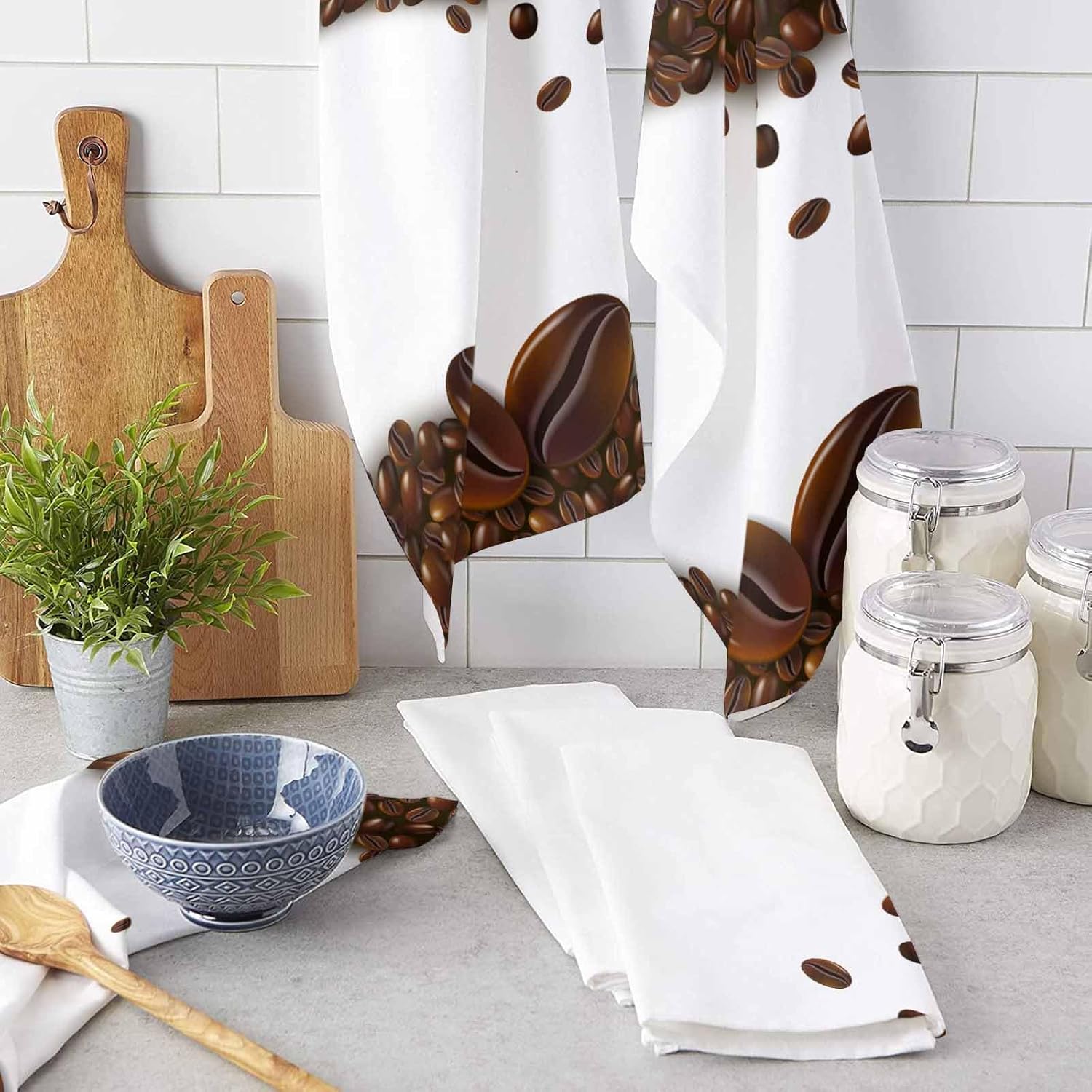ZOE GARDEN Retro Coffee Dish Towels 4-Pack Brown White 18x28