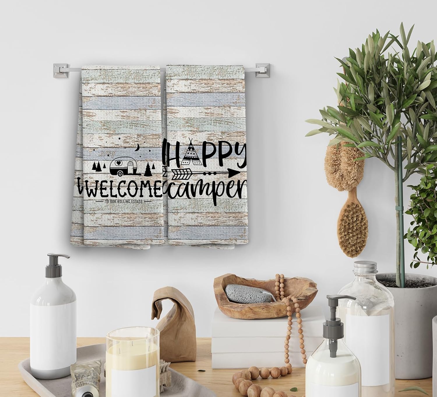 NOQL Happy Camper Hand Towels Set of 2 16x24