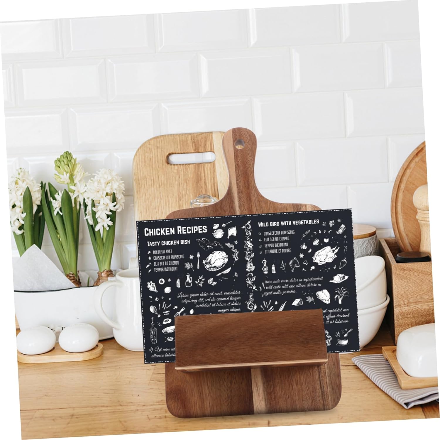 OKUMEYR Wooden Recipe Stand Wall-Mount Kitchen Holder