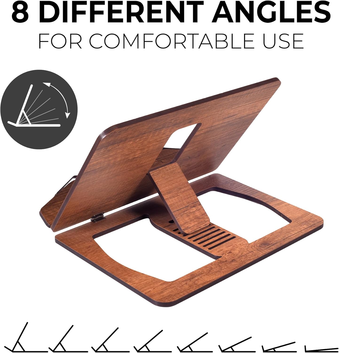 ANGELYCIA Wooden Book Stand Foldable Adjustable Oak