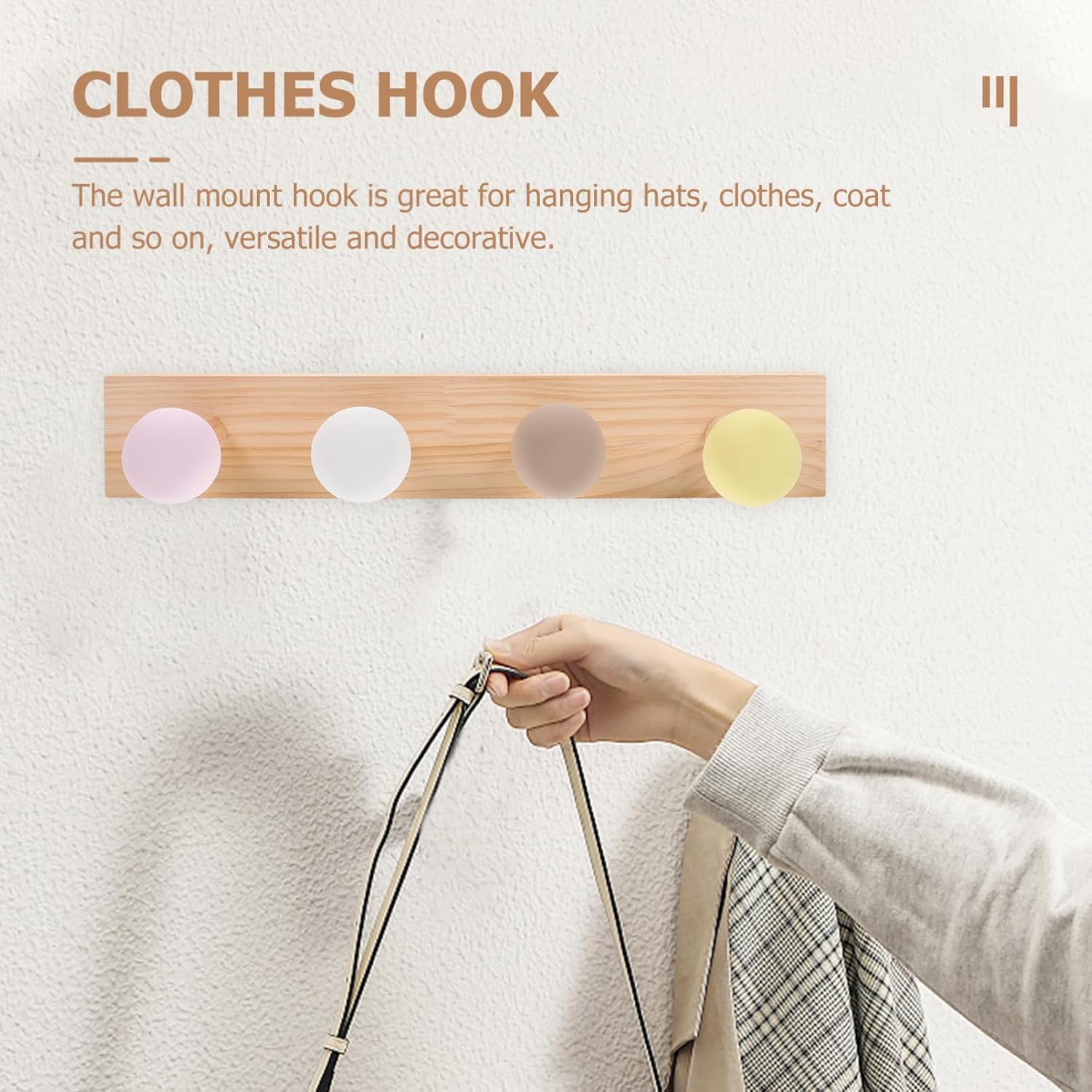 Wakauto Wooden Coat Hanger Heavy Duty Wall Hook for Home Organization