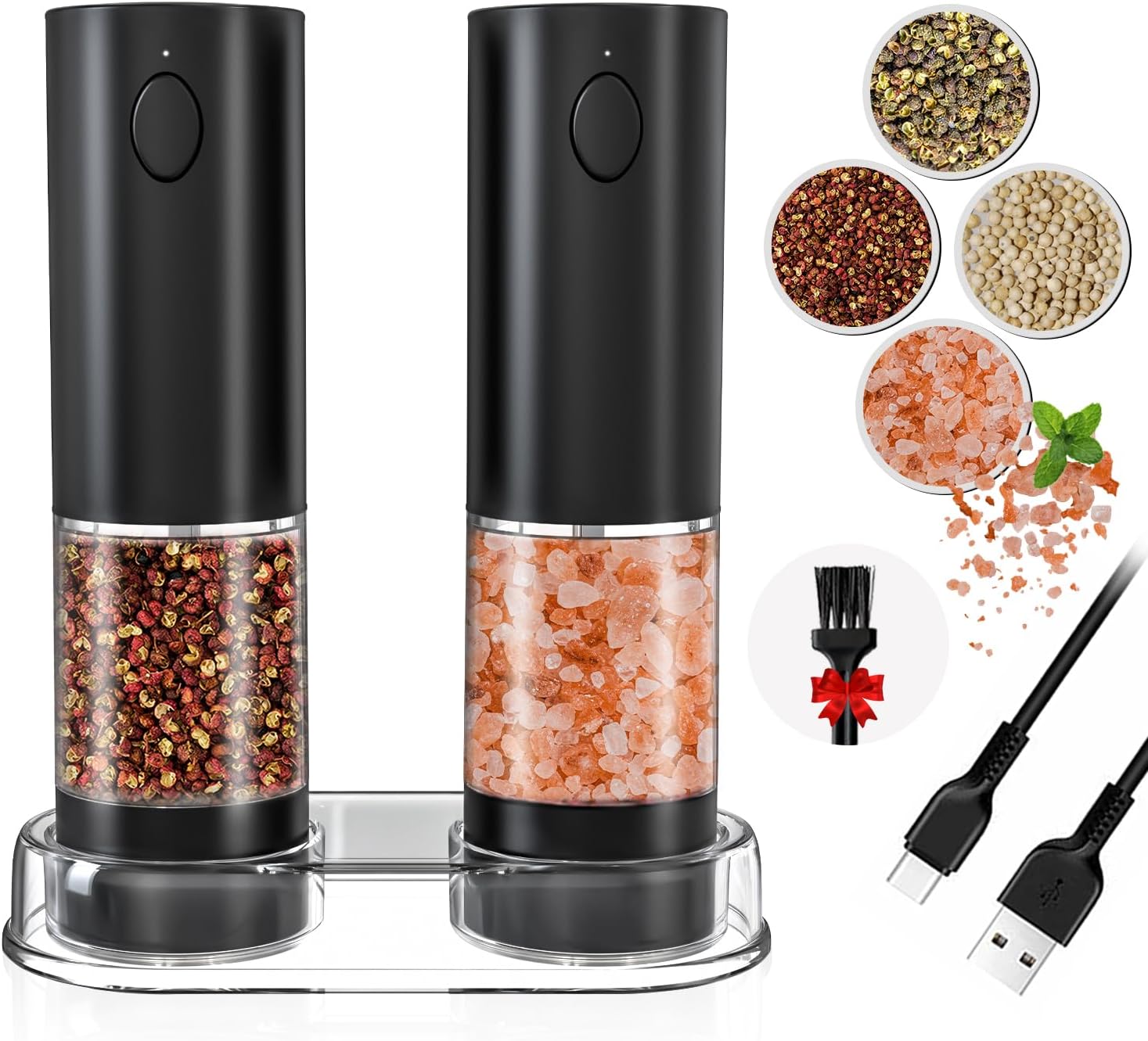 Electric Salt Pepper Grinder Set with LED Light