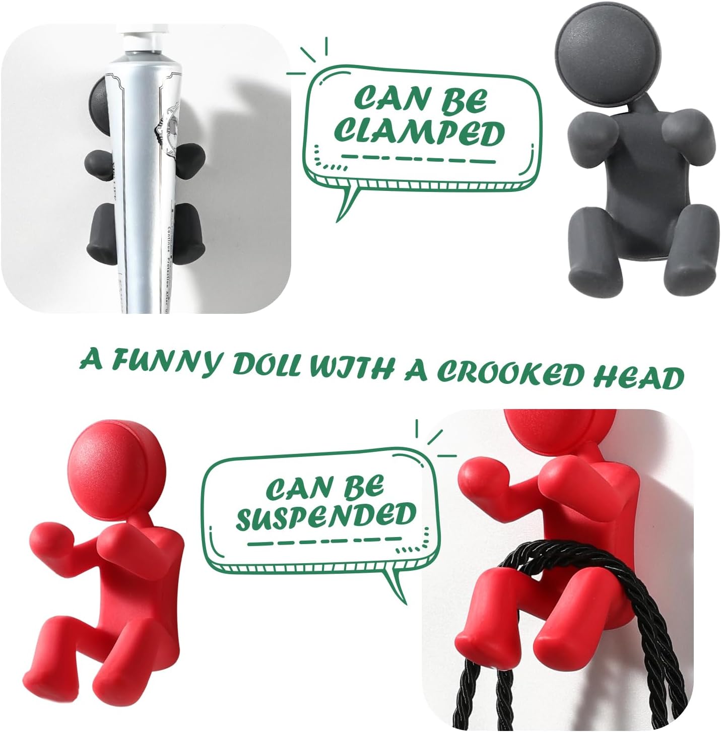 Pariveca Creative Doll Silicone Hooks 4 Pcs Gray