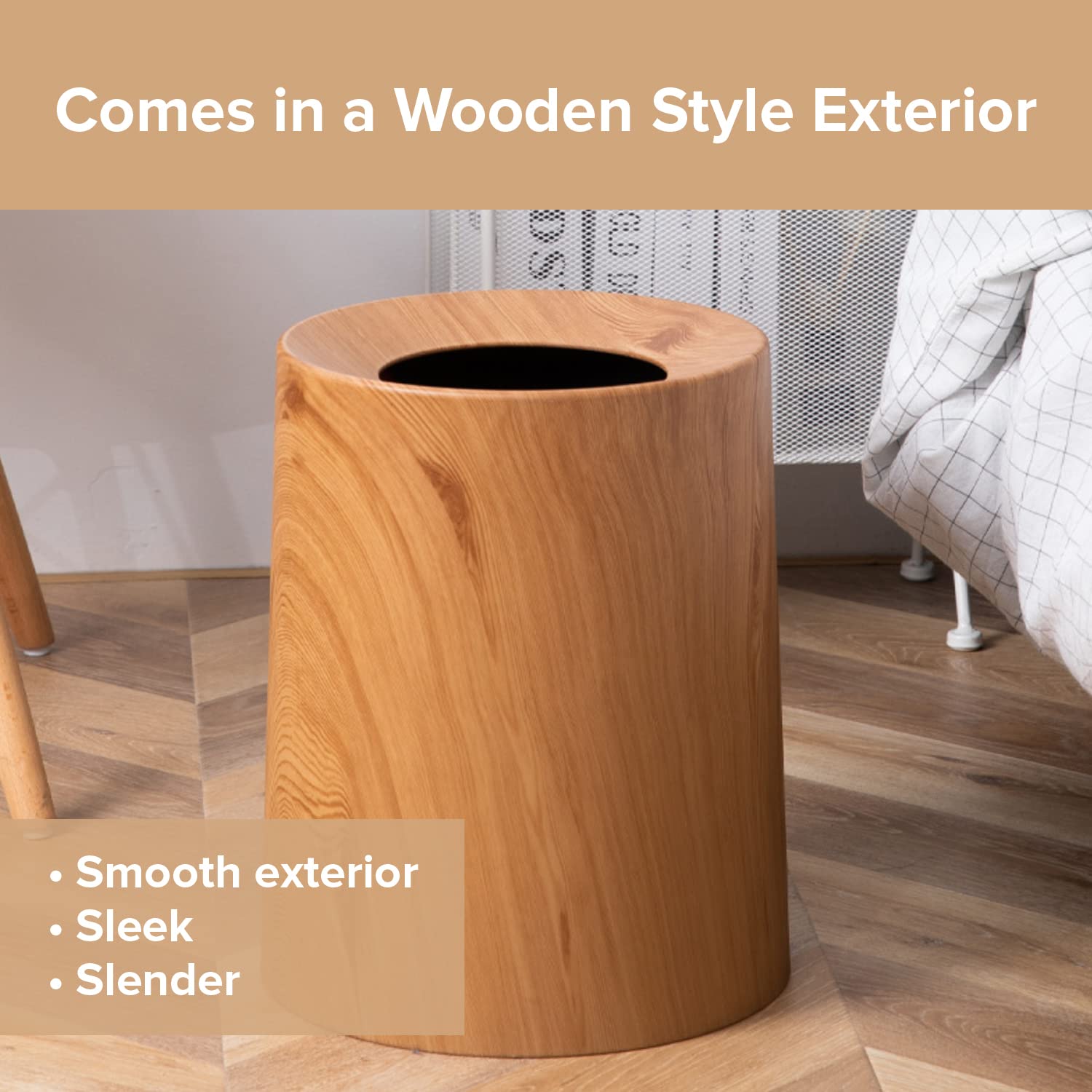 Trashaholic Anti Spill Nordic Wood Grain Waste Basket 32Gal