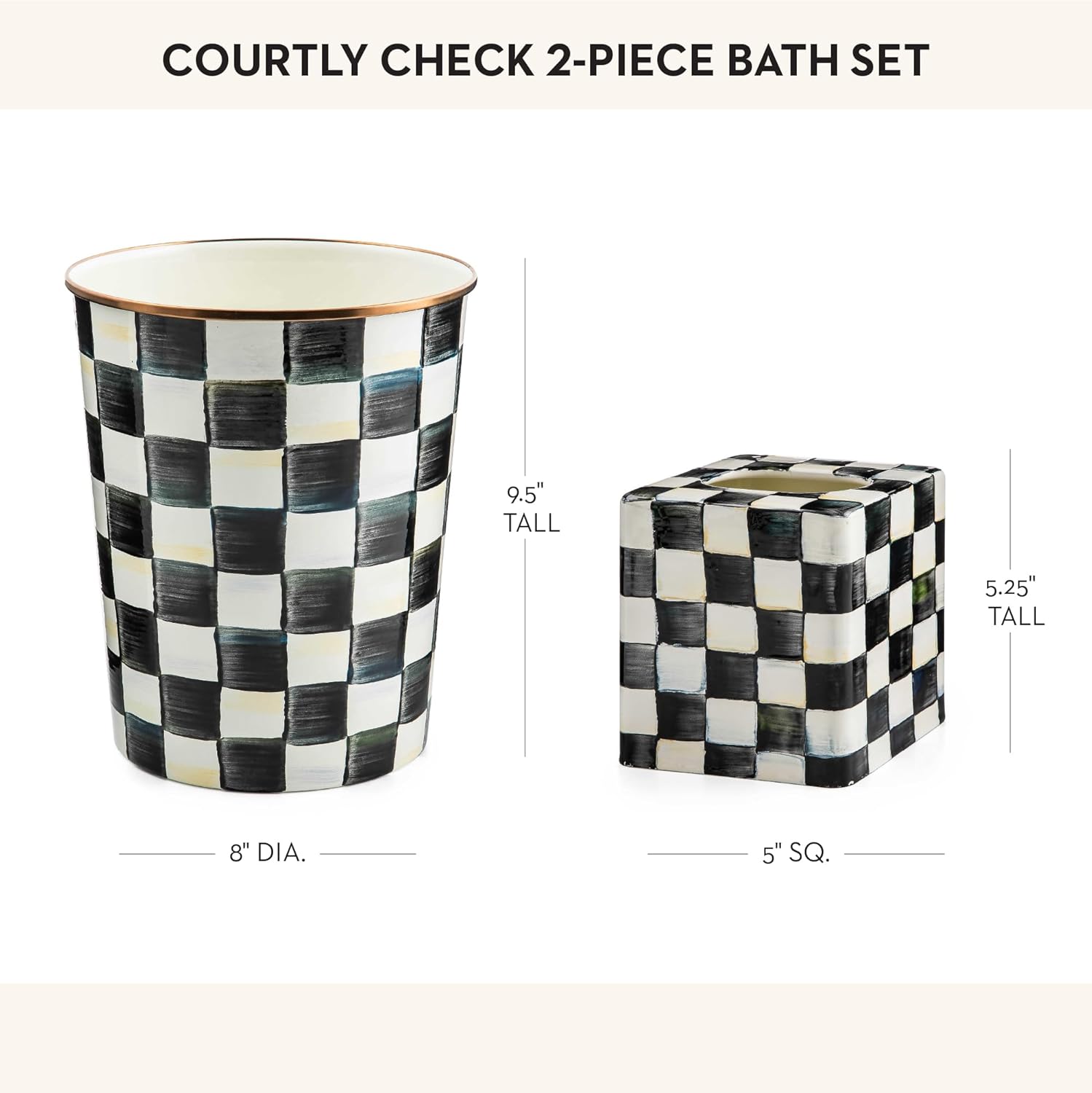 MacKenzie-Childs Enamel Waste Bin Tissue Box Cover Set