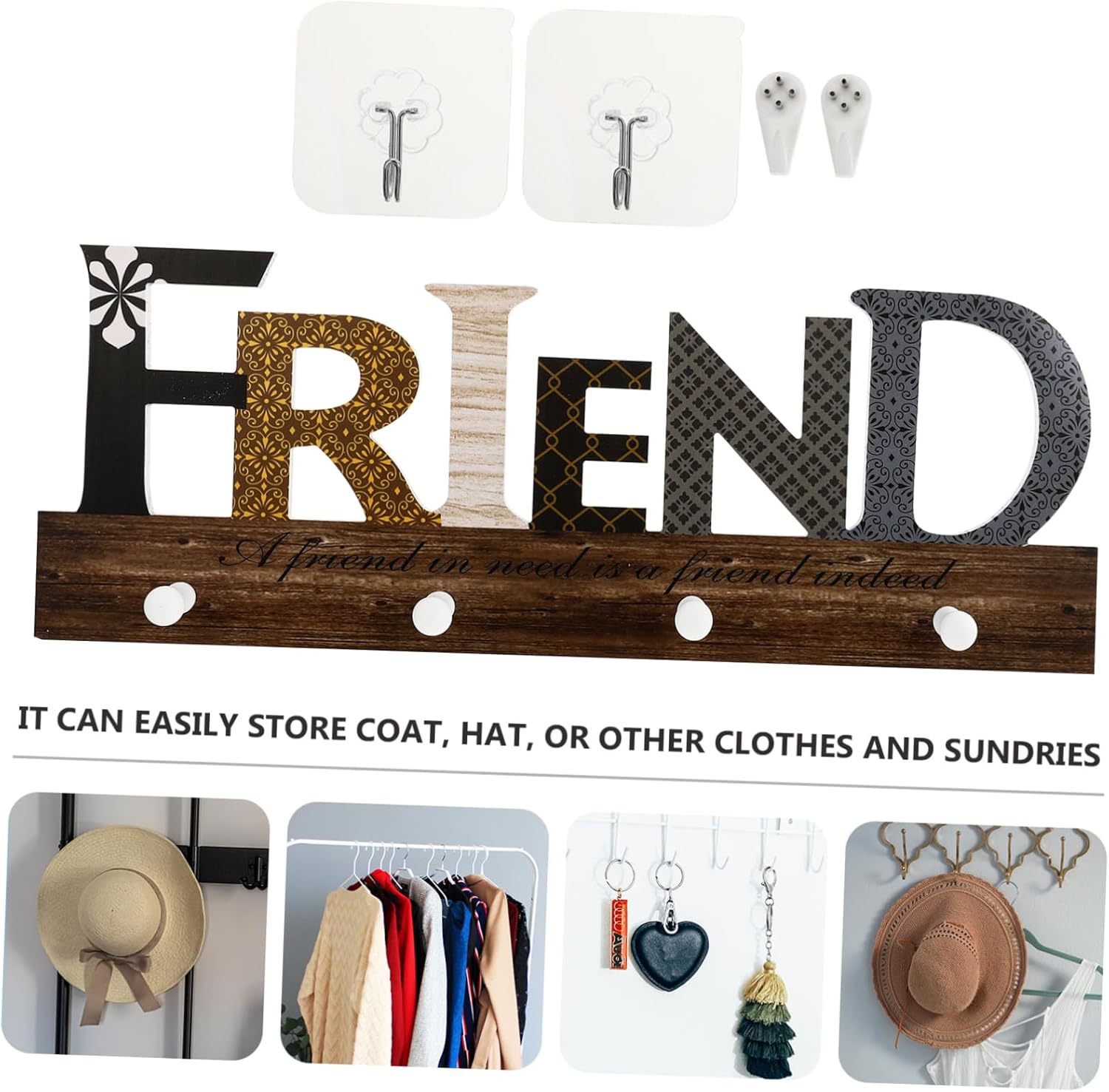 PRETYZOOM 1pc Wooden Wall Storage Hook for Coats Hats Keys