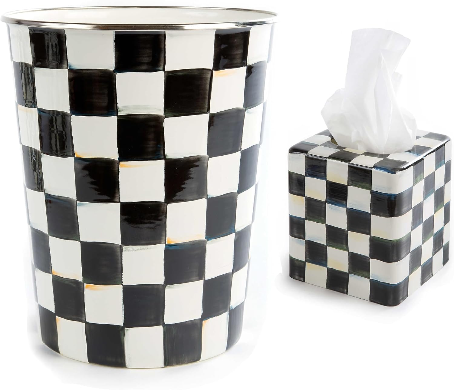 MacKenzie-Childs Enamel Waste Bin Tissue Box Cover Set