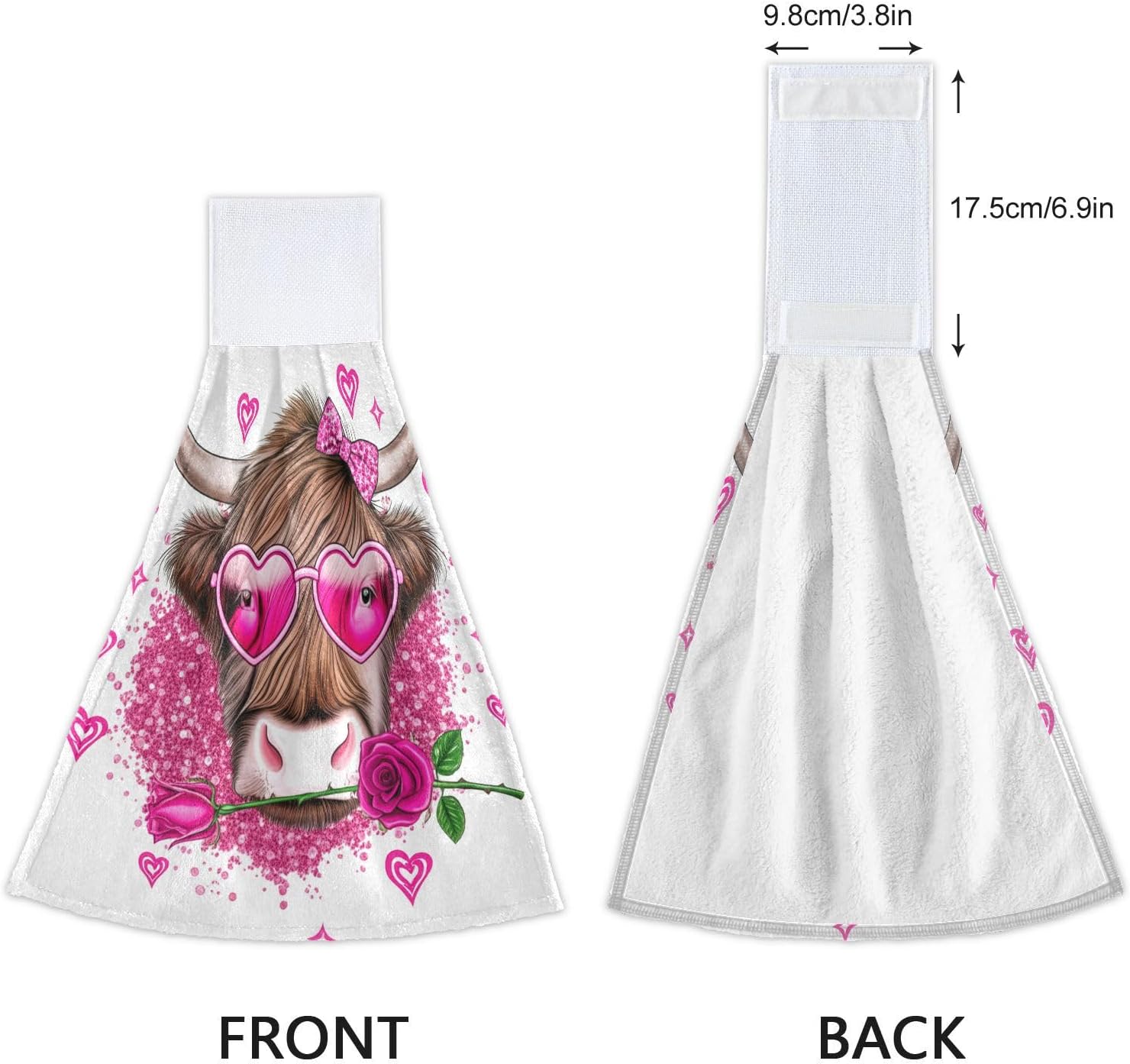 Cute Highland Cow Pink Bath Towels 2 Pack with Hanging Loop