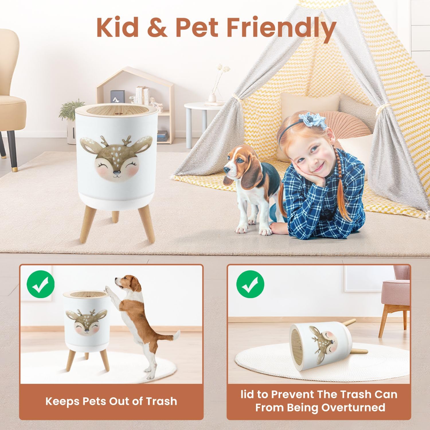Cute Deer Trash Can 18 Gallon Dog Proof with Lid