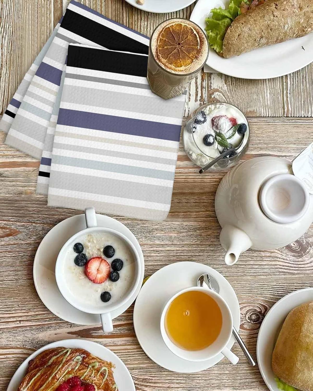Falaniique Waffle Towel Set of 3 Black Aqua Blue Microfiber