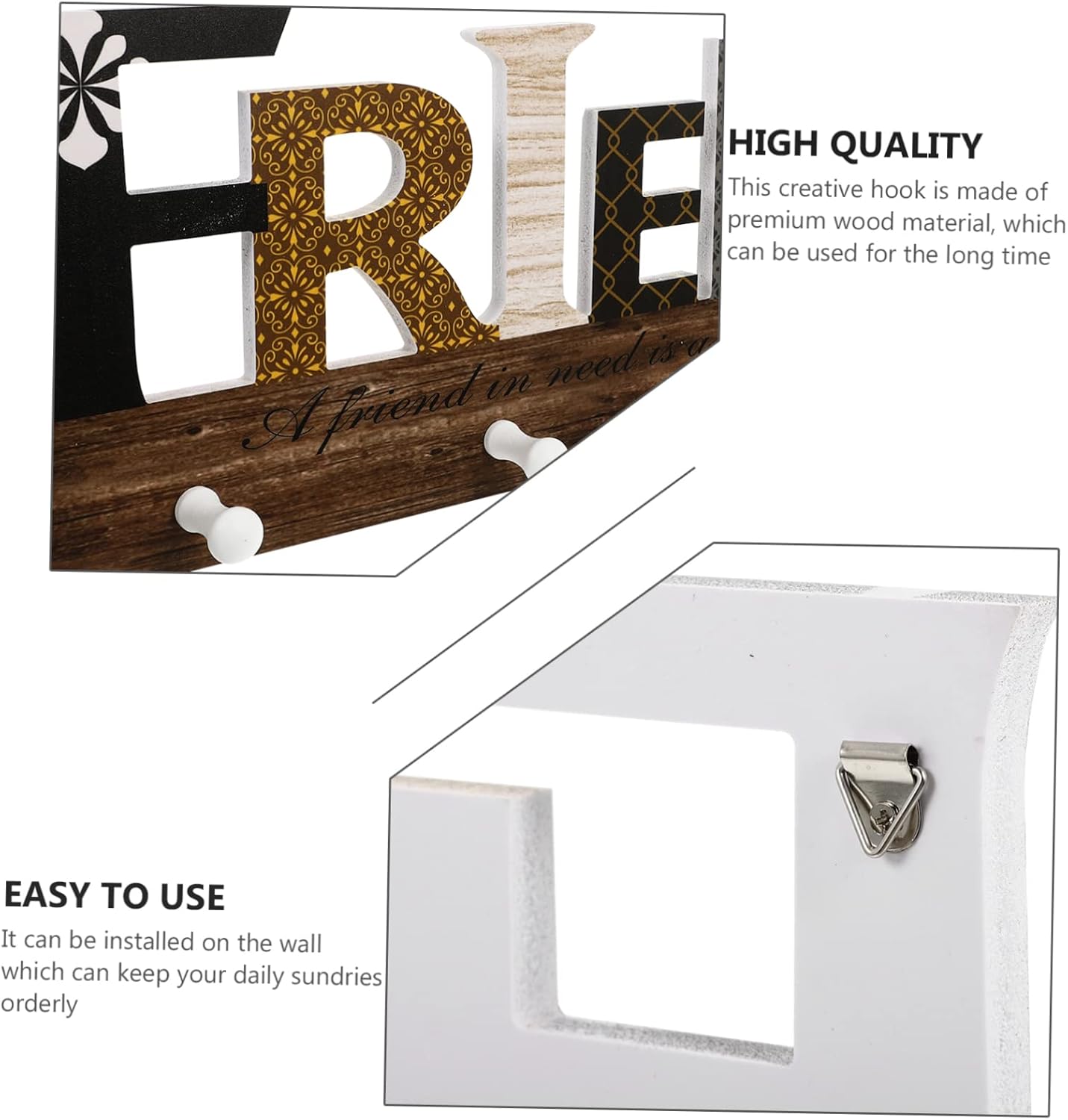 PRETYZOOM Wooden Wall Hook for Clothes and Hats