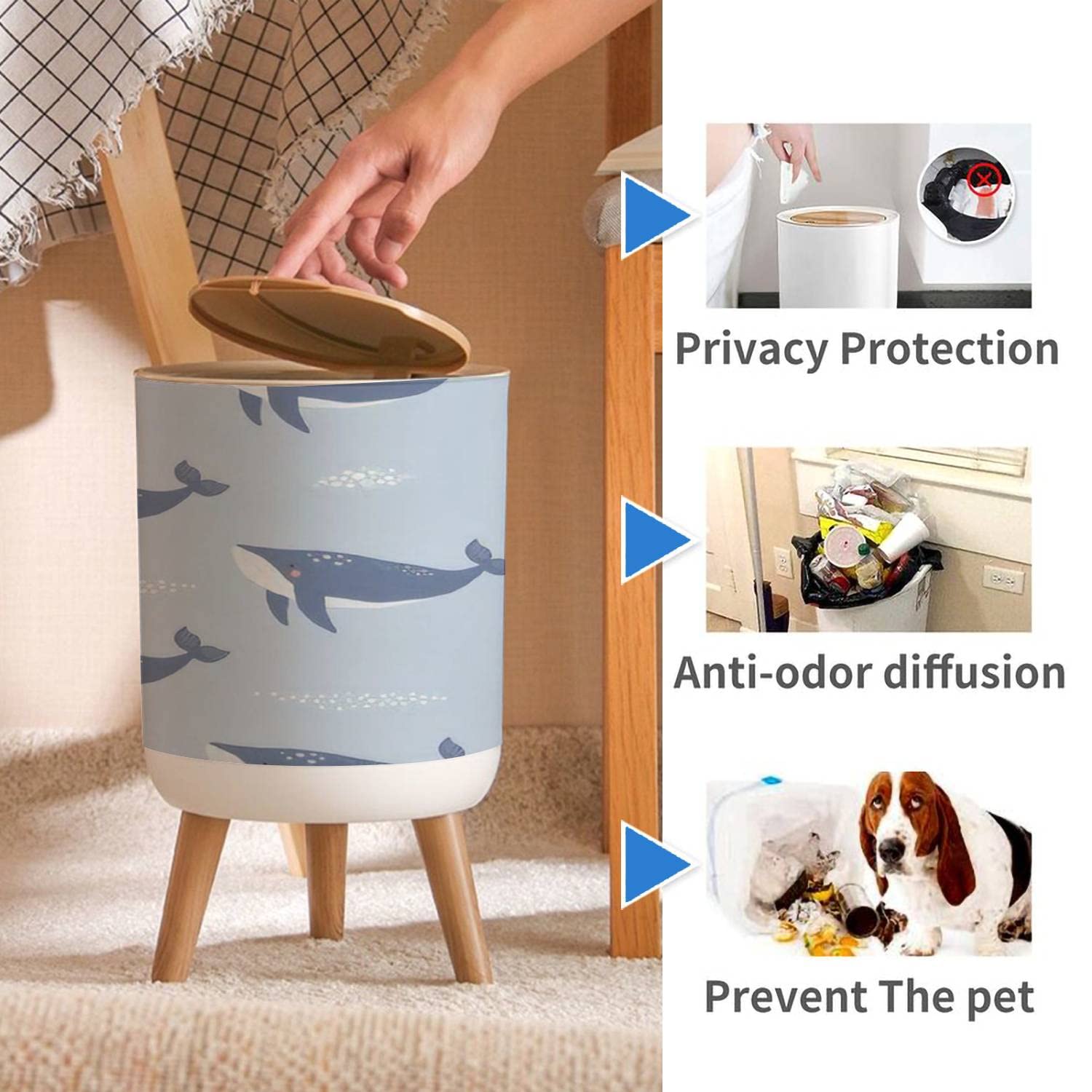 Cute Whale Trash Can with Lid 7L18 Gallon 1