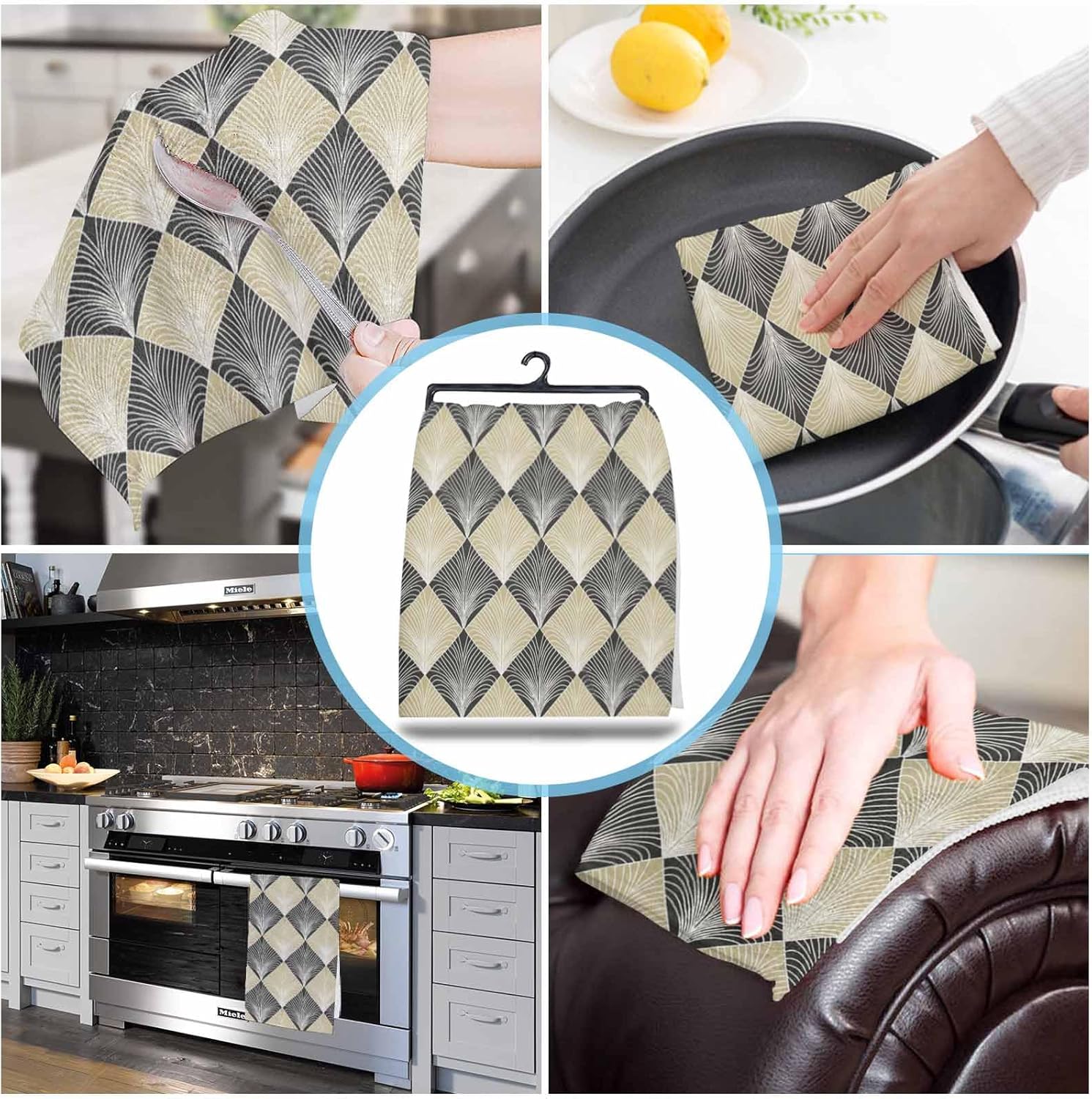 ZOE GARDEN Modern Black Yellow Geometric Dish Towels 2-PC 18x28