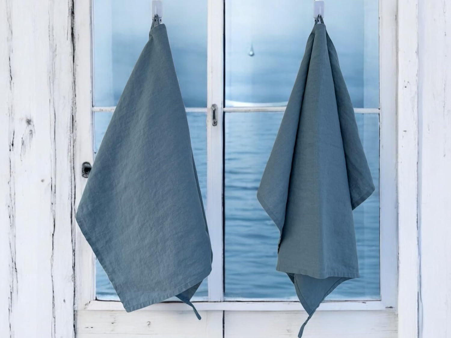 Eight Owls Linen Dish Towels - Set of 2 20x27 Inch Blue Bay