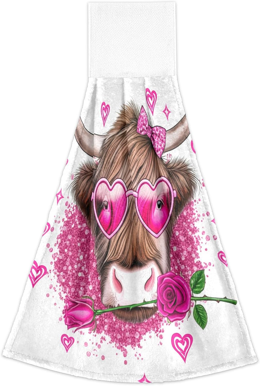 Cute Highland Cow Pink Bath Towels 2 Pack with Hanging Loop
