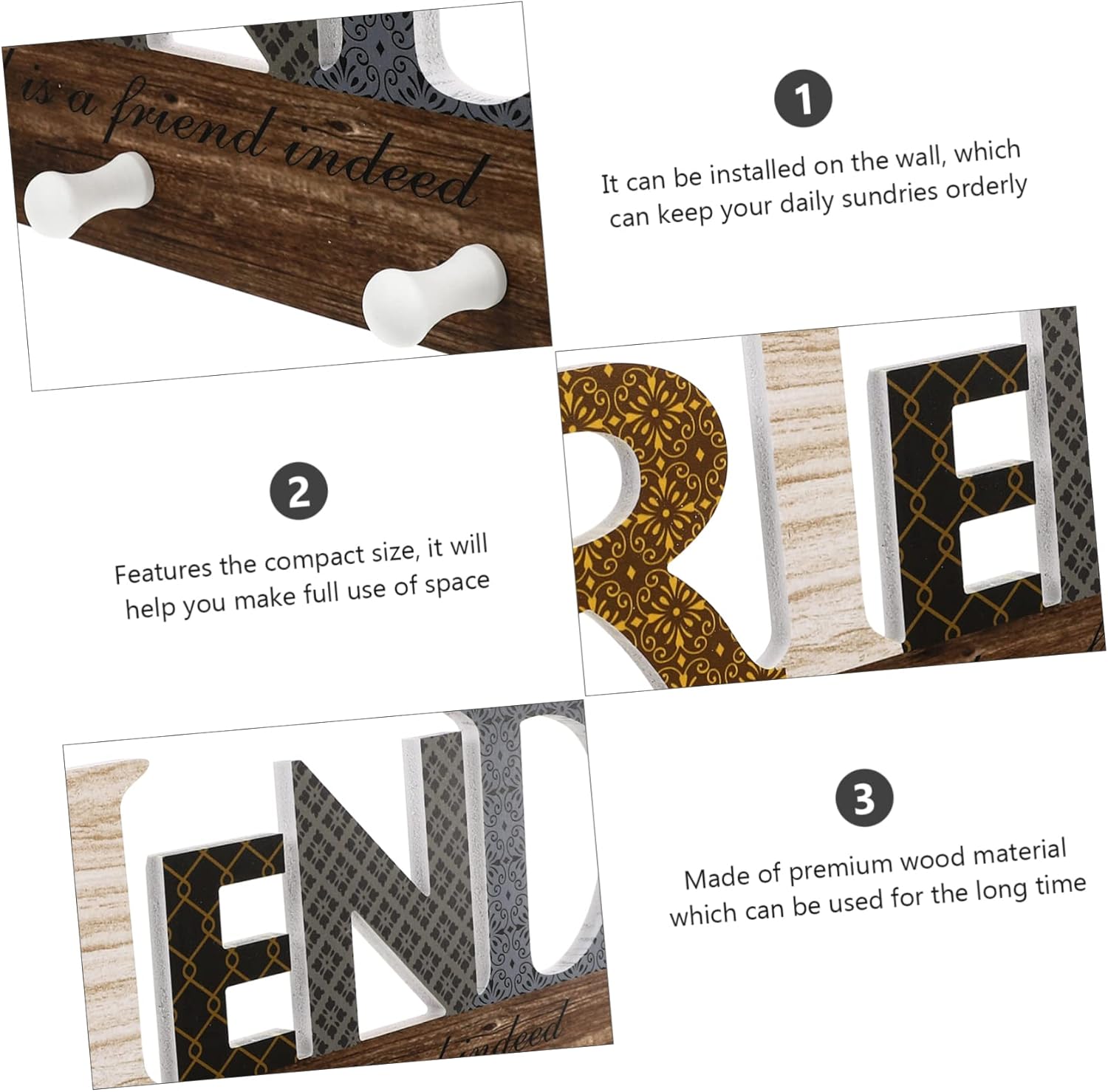 PRETYZOOM Wooden Wall Hook for Clothes and Hats