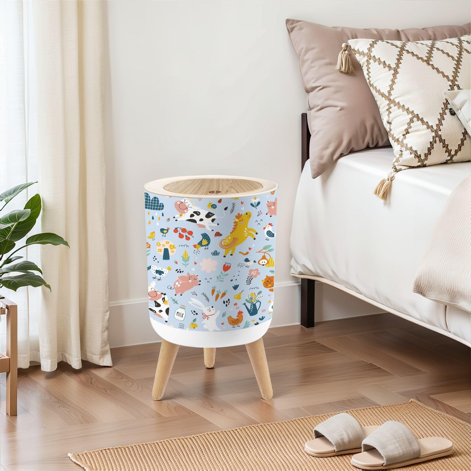 Cute Farm Animals Trash Can with Lid 18 Gallon