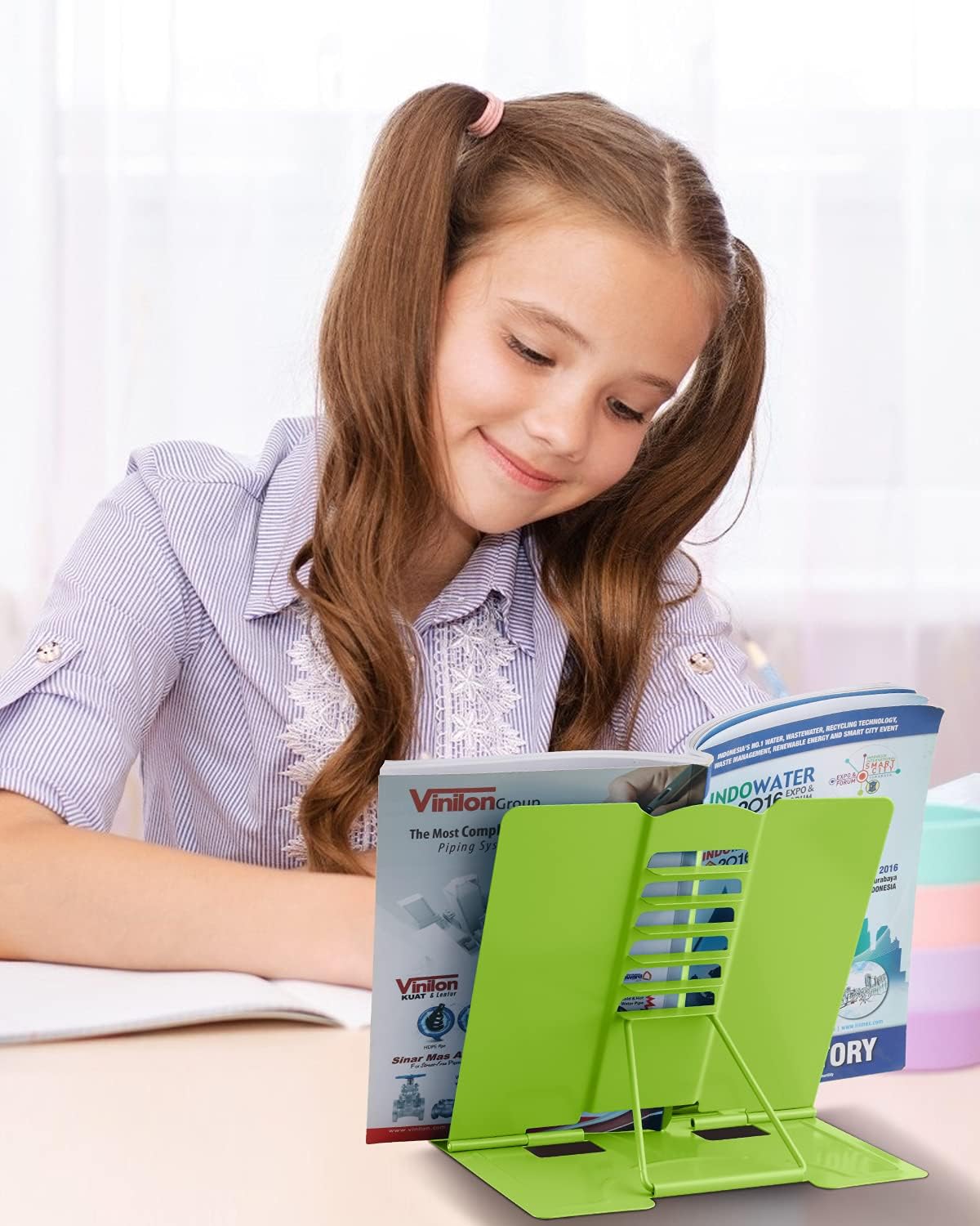 MSDADA Adjustable Metal Book Stand with Page Clips - Green