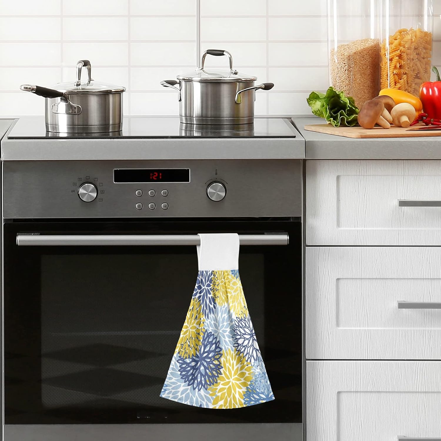 Kcldeci Dahlia Floral Hanging Kitchen Towels Set 2 Pcs
