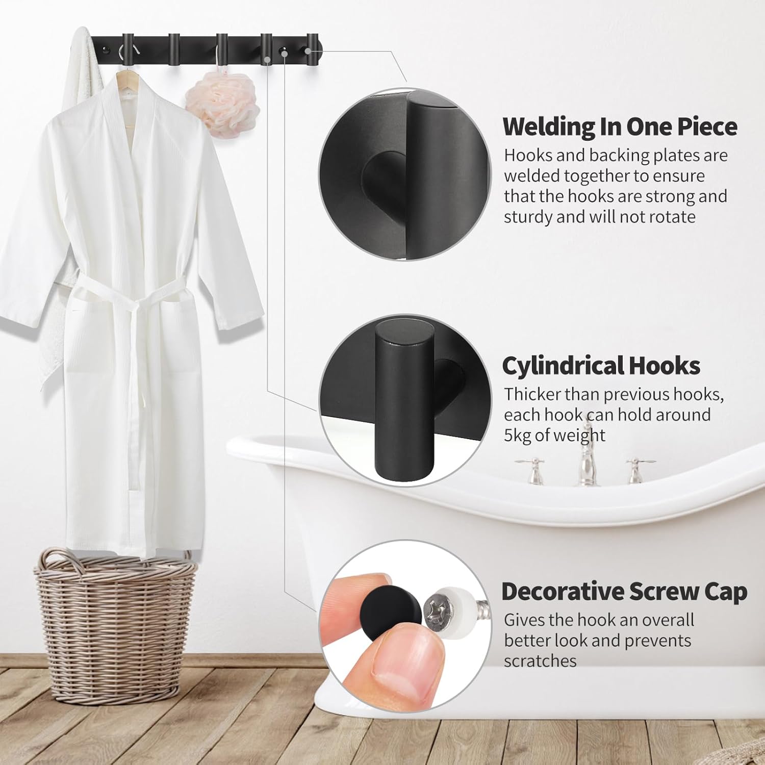 Topspeeder 2 Pcs Wall Mount Coat Rack with 6 Hooks
