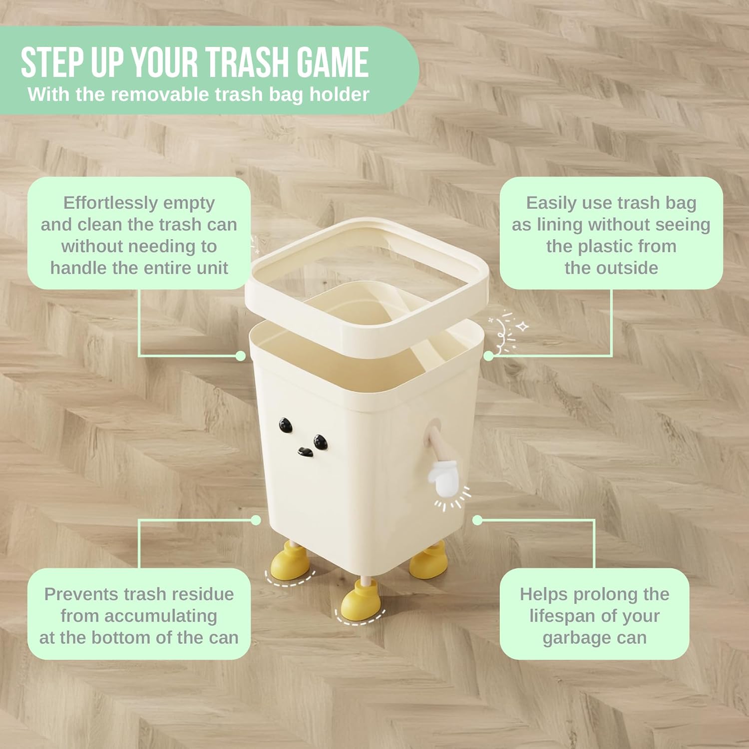 Trashaholic 42-Gallon Cute Kids Trash Can - Beige with Handles