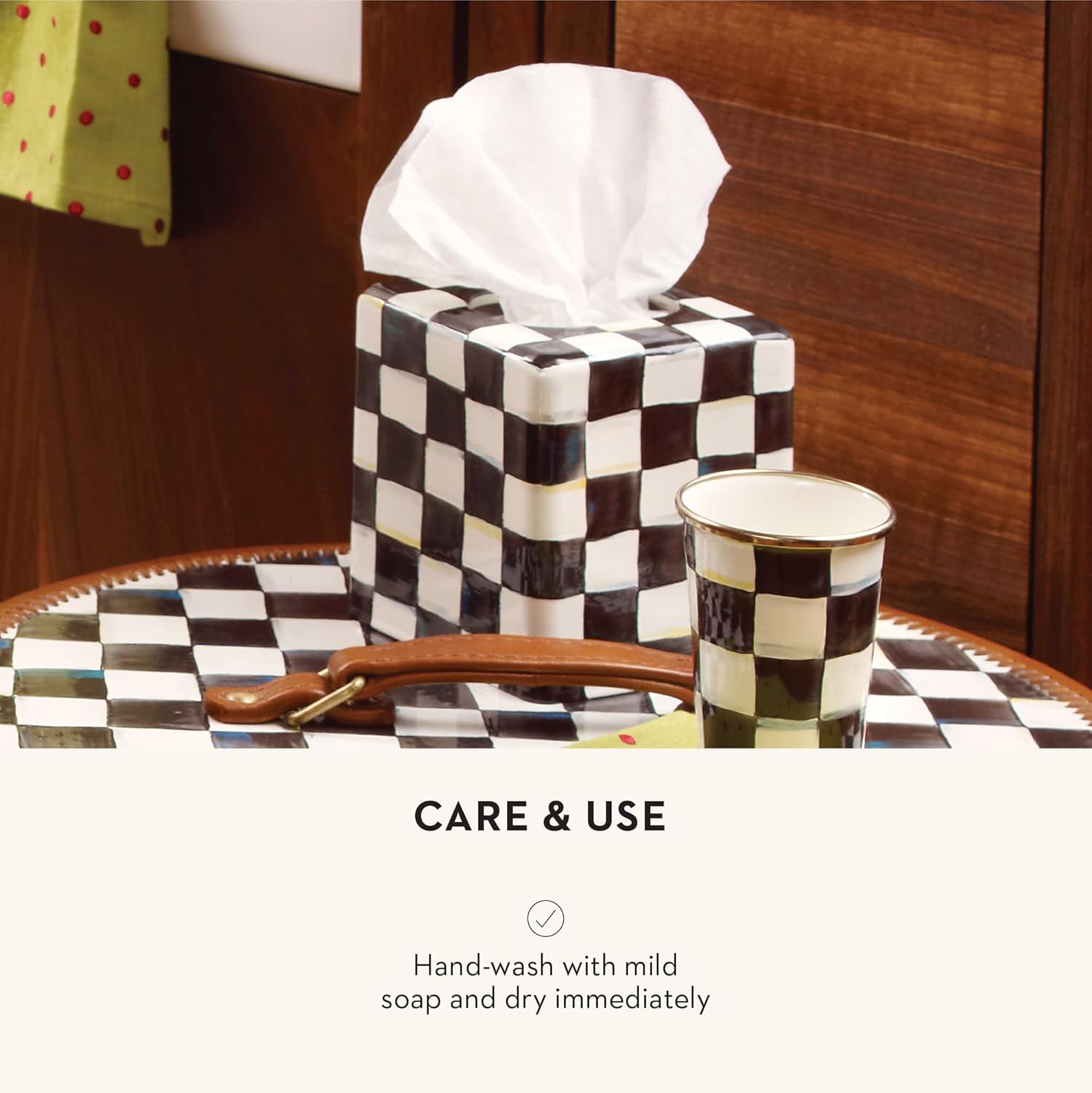 MacKenzie-Childs Enamel Waste Bin Tissue Box Cover Set