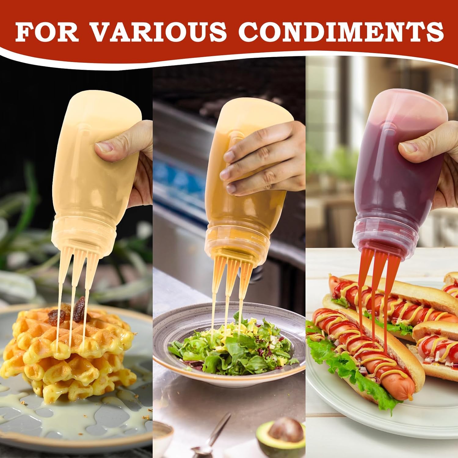 Uceoo 3-Hole Condiment Squeeze Bottles 2 Pack with 2 Funnels
