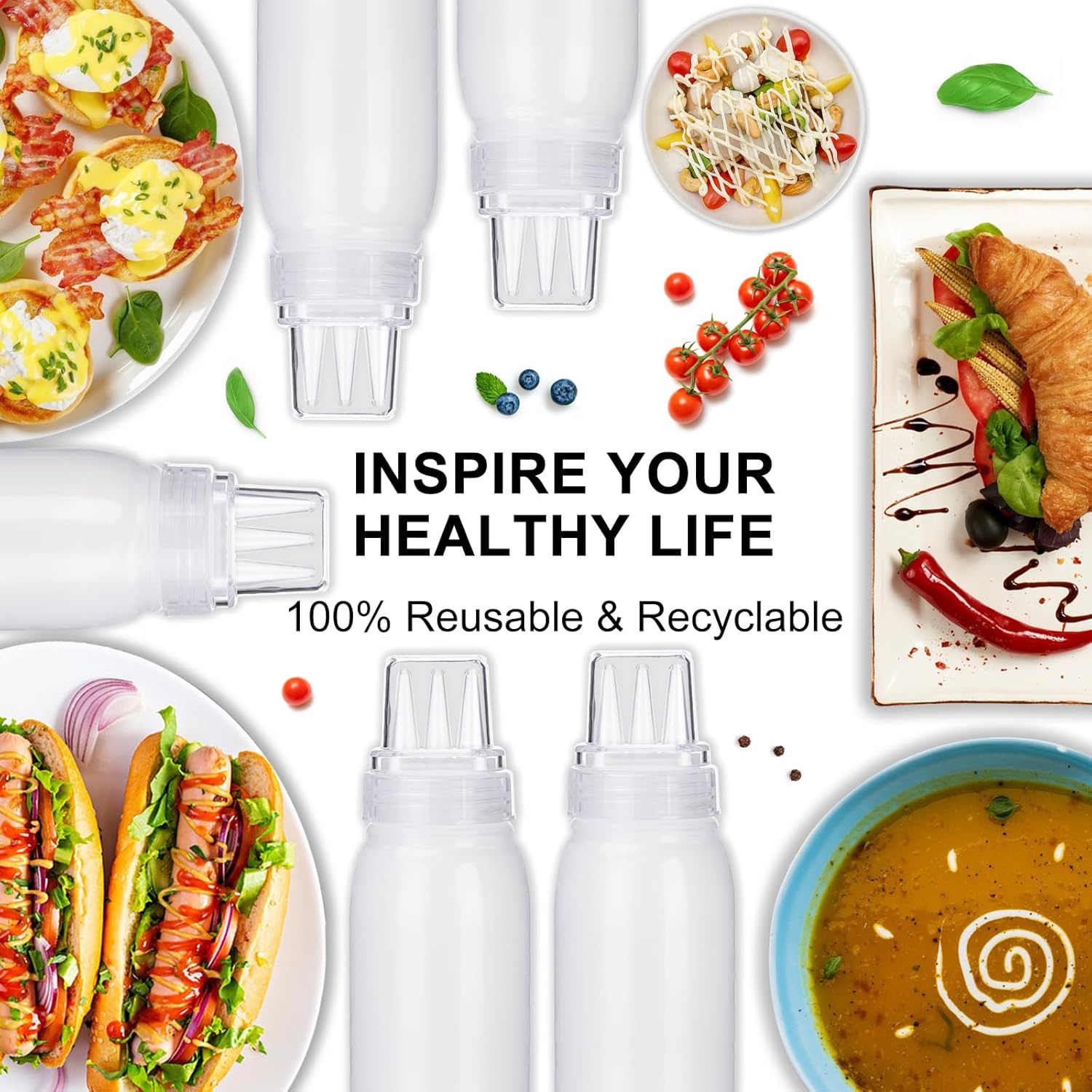 Uceoo 3-Hole Condiment Squeeze Bottles 2 Pack with 2 Funnels