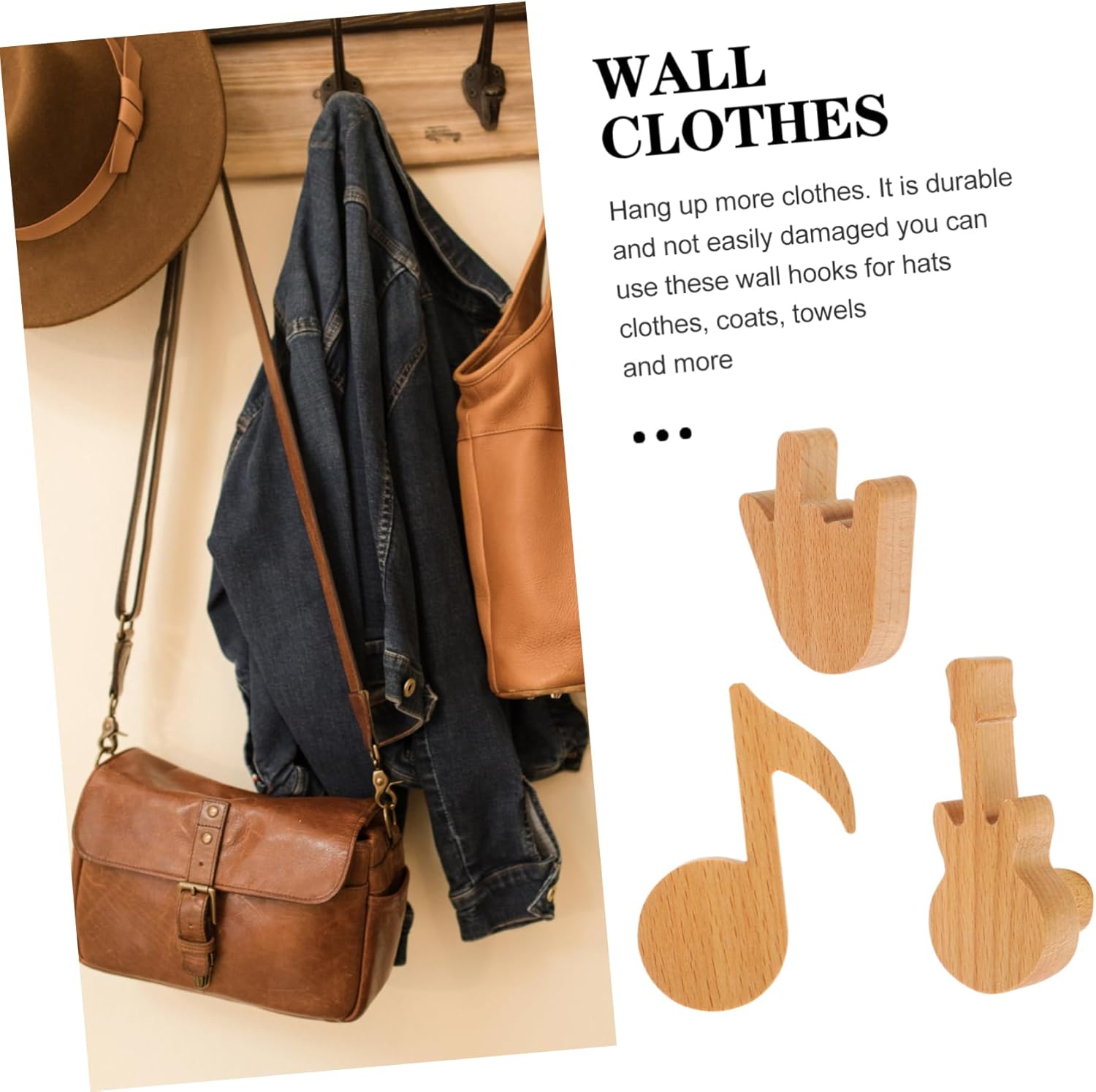 3Pcs ULTECHNOVO Wood Wall Hooks Minimalist Coat Towel Hangers