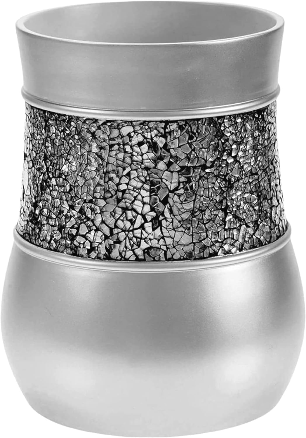 Crackled Glass Silver Small Decorative Trash Can