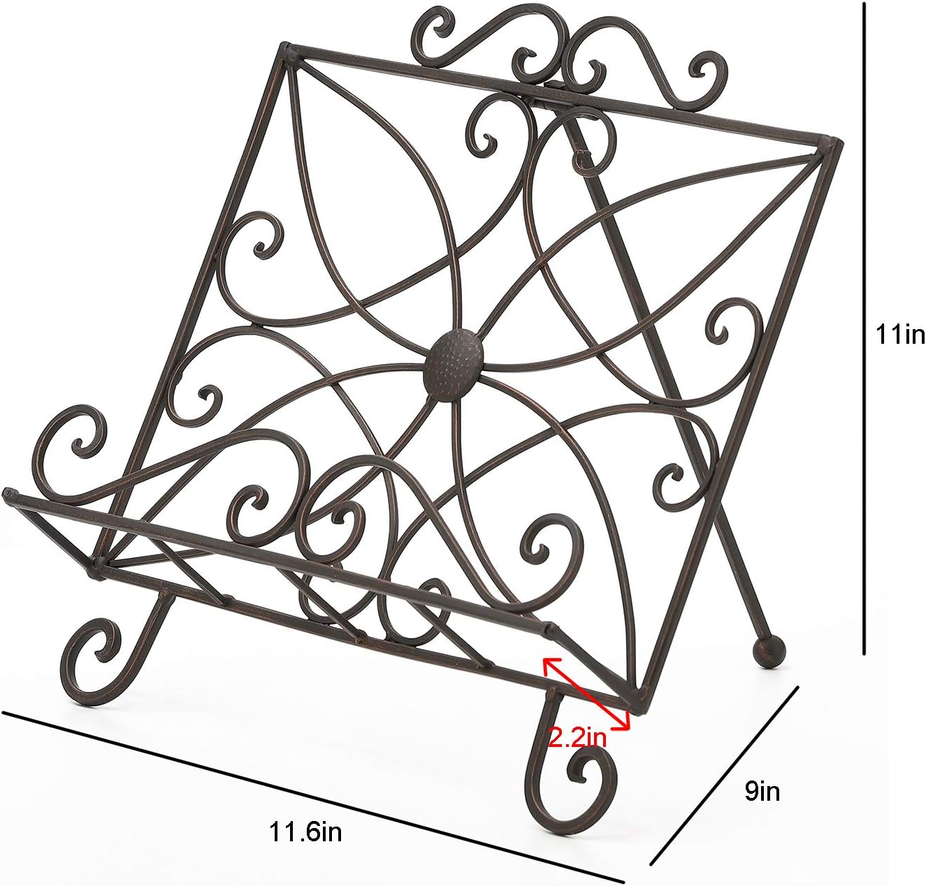 Jemeni Bronze Cookbook Stand with Scrollwork Design
