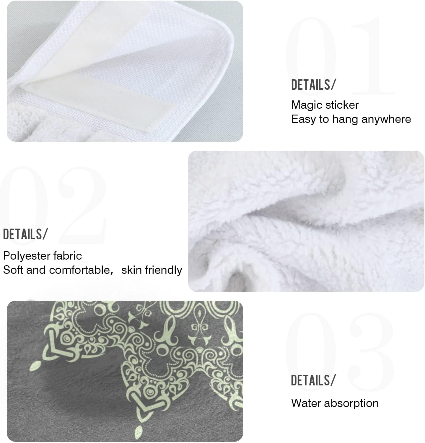Vnurnrn Hand Towels Set 2 Pcs Elegant Mandala Design