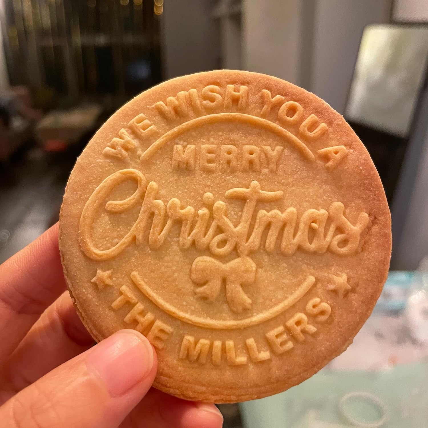 Personalized Family Name Cookie Stamp with Merry Christmas Pattern