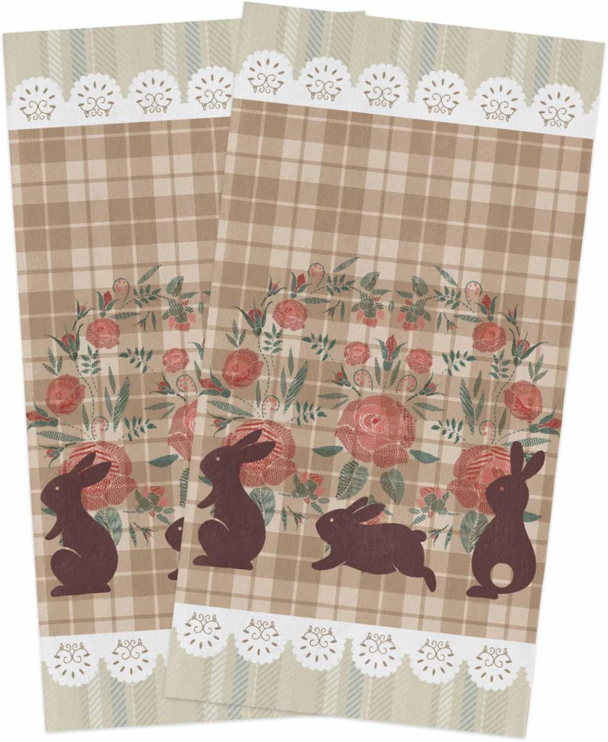 ZOE GARDEN Rabbit Lattice Dish Towels 2-PC Set