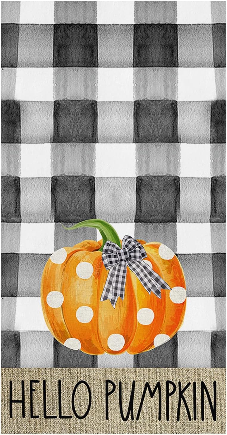 ZOE GARDEN Pumpkin Plaid Kitchen Towel 18x28 Quick Dry Durable