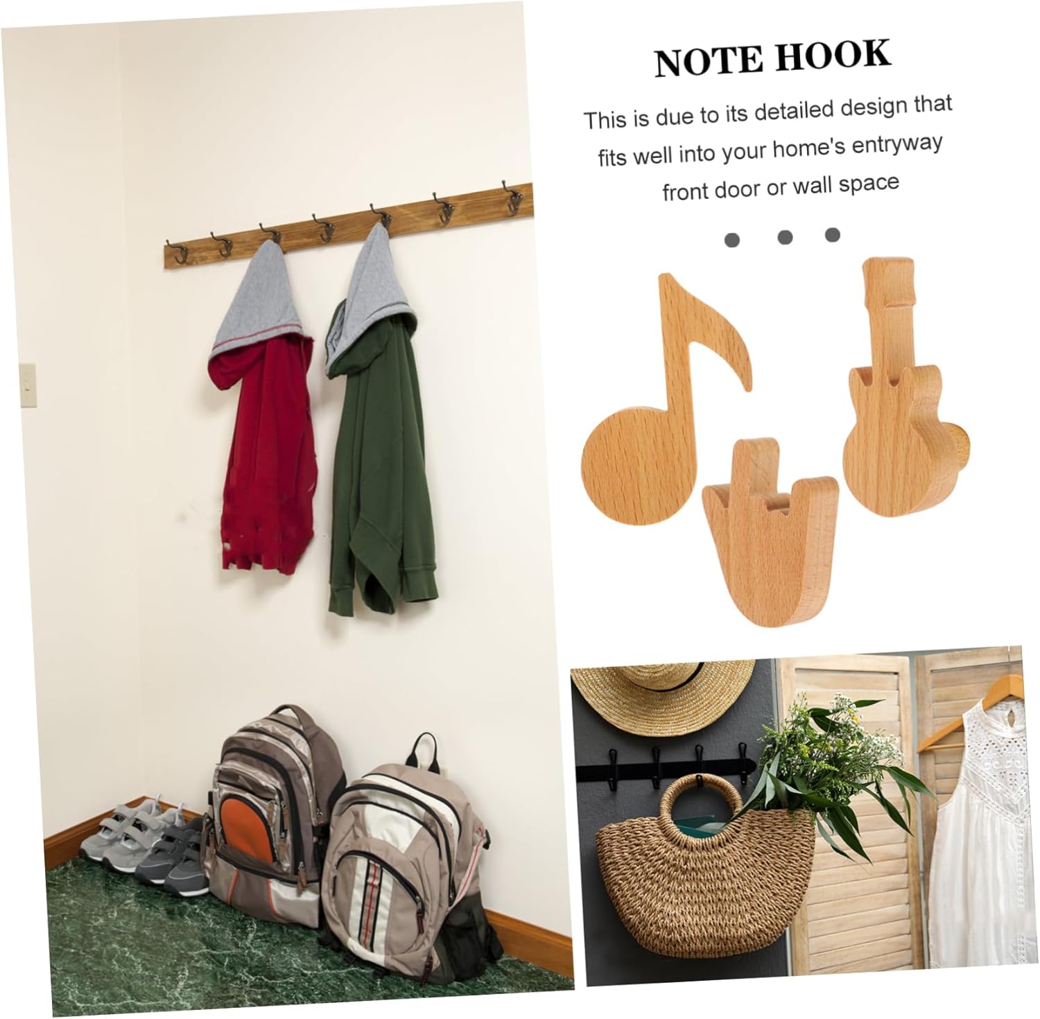 3Pcs ULTECHNOVO Wood Wall Hooks Minimalist Coat Towel Hangers