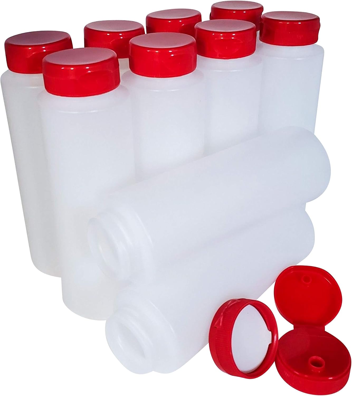 8oz HDPE Squeeze Bottles with Red Flip Top Caps Pack of 10 1