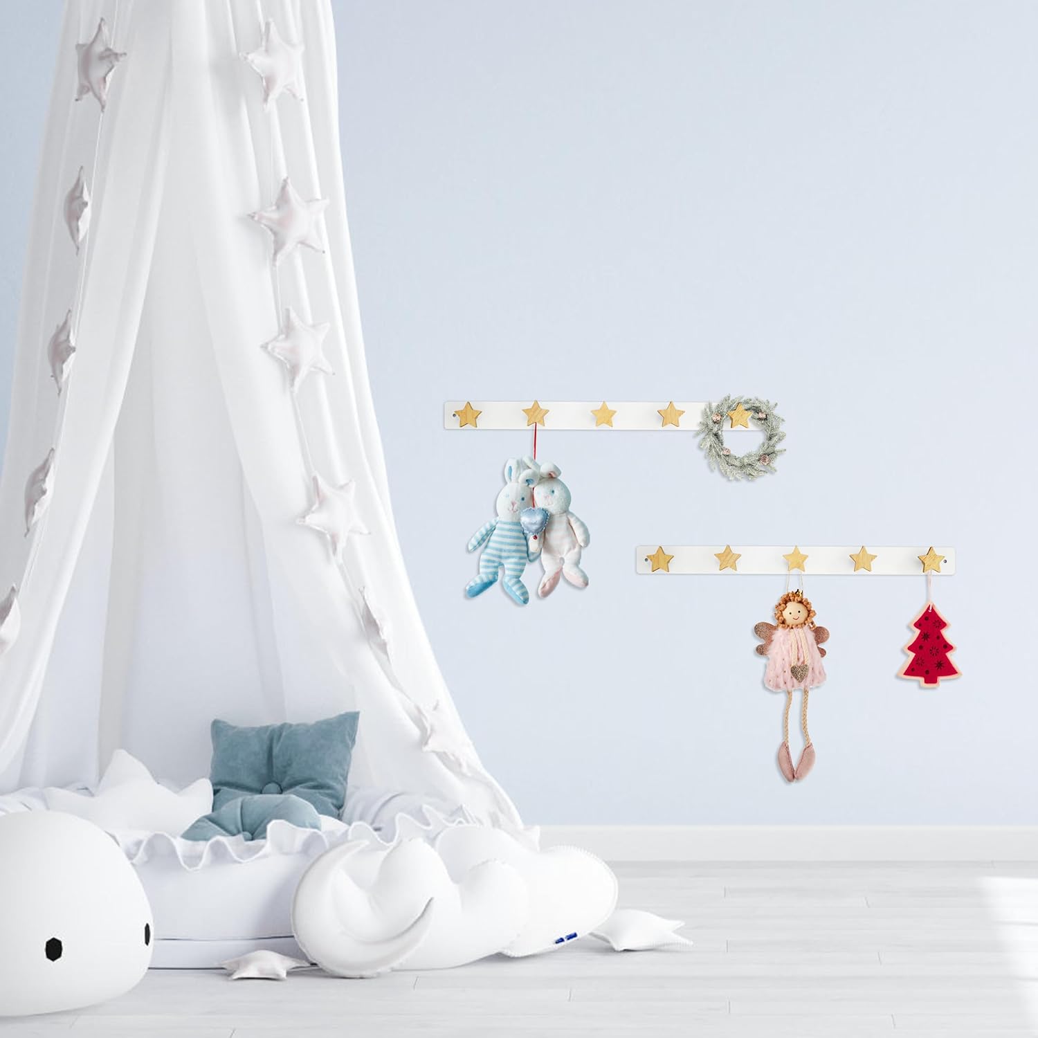 Wall Mounted Wooden Coat Rack for Kids with 5 Hooks