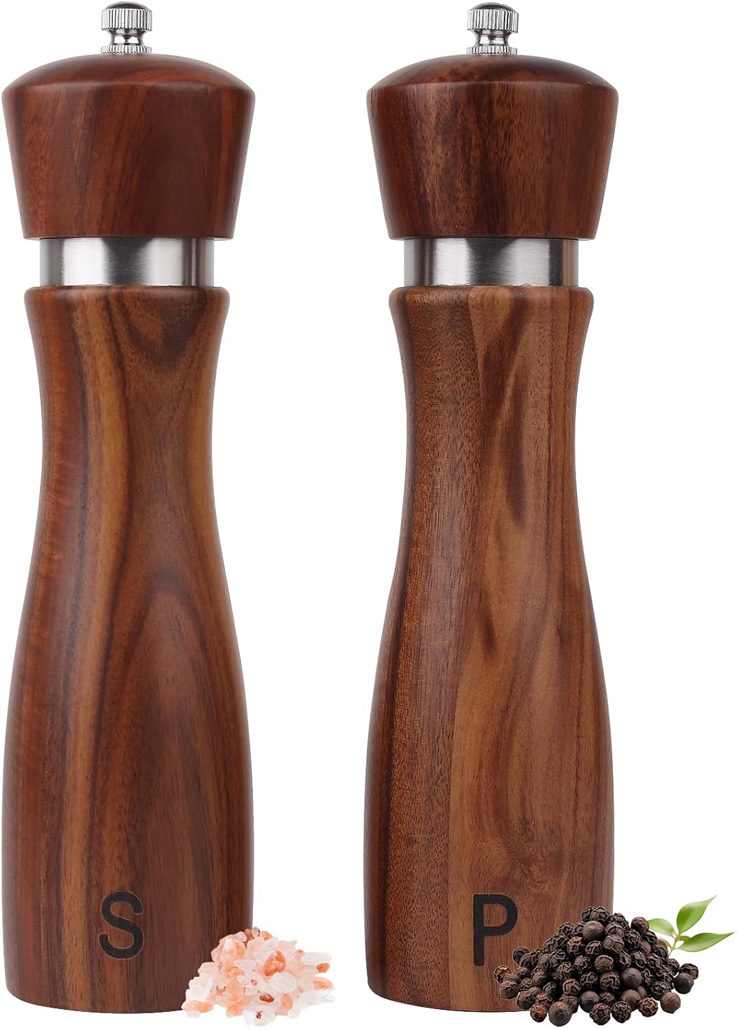 2 Pack Acacia Wood Salt Pepper Mill Set