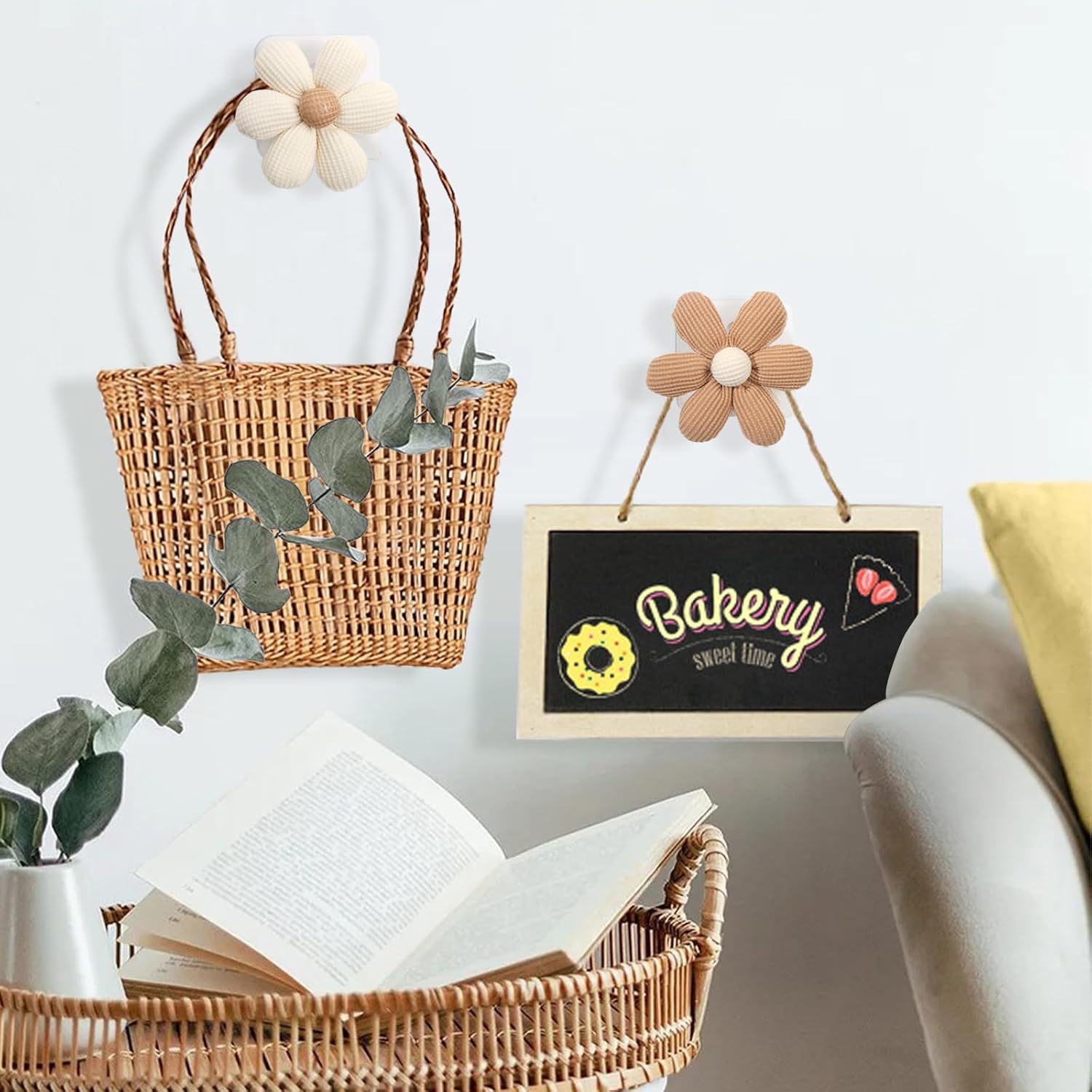 2 Pack Adhesive Wall Hooks with Flower Design Khaki 1