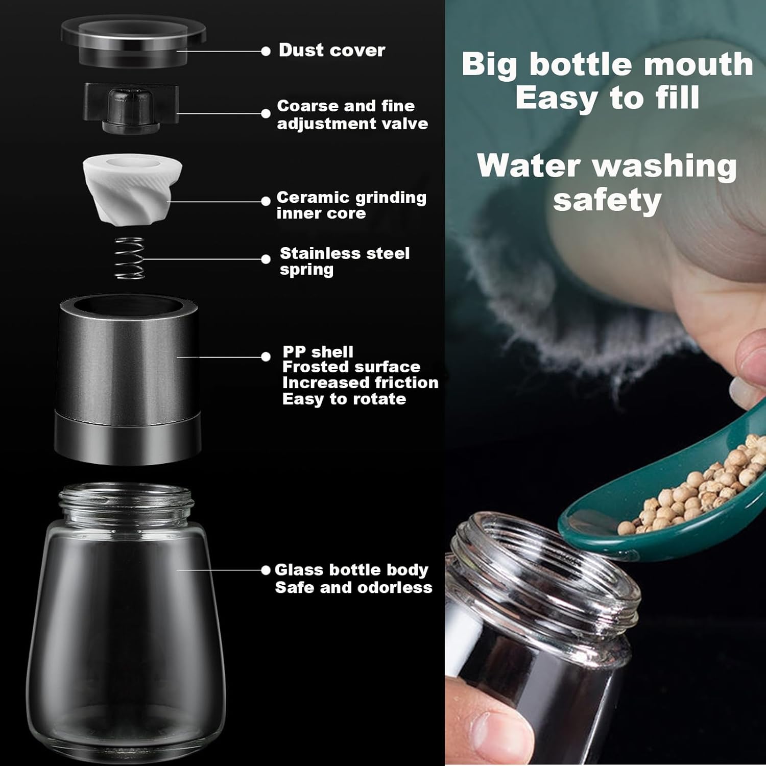 ANDONG Salt Pepper Grinder Set of 2 Black White