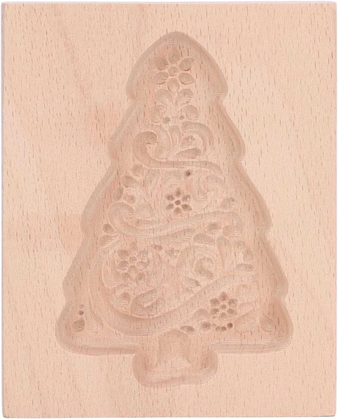 Carved Wooden Cookie Cutter with Xmas Tree Design