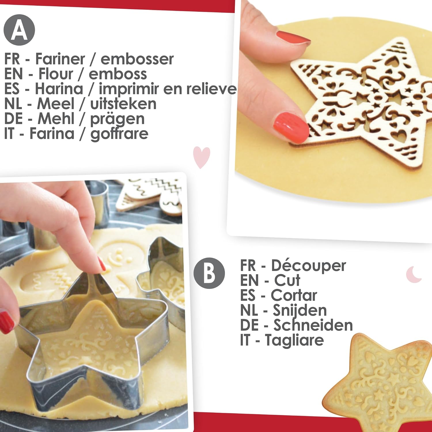 ScrapCooking 3 Wooden Christmas Cookie Cutters and Embossers Set