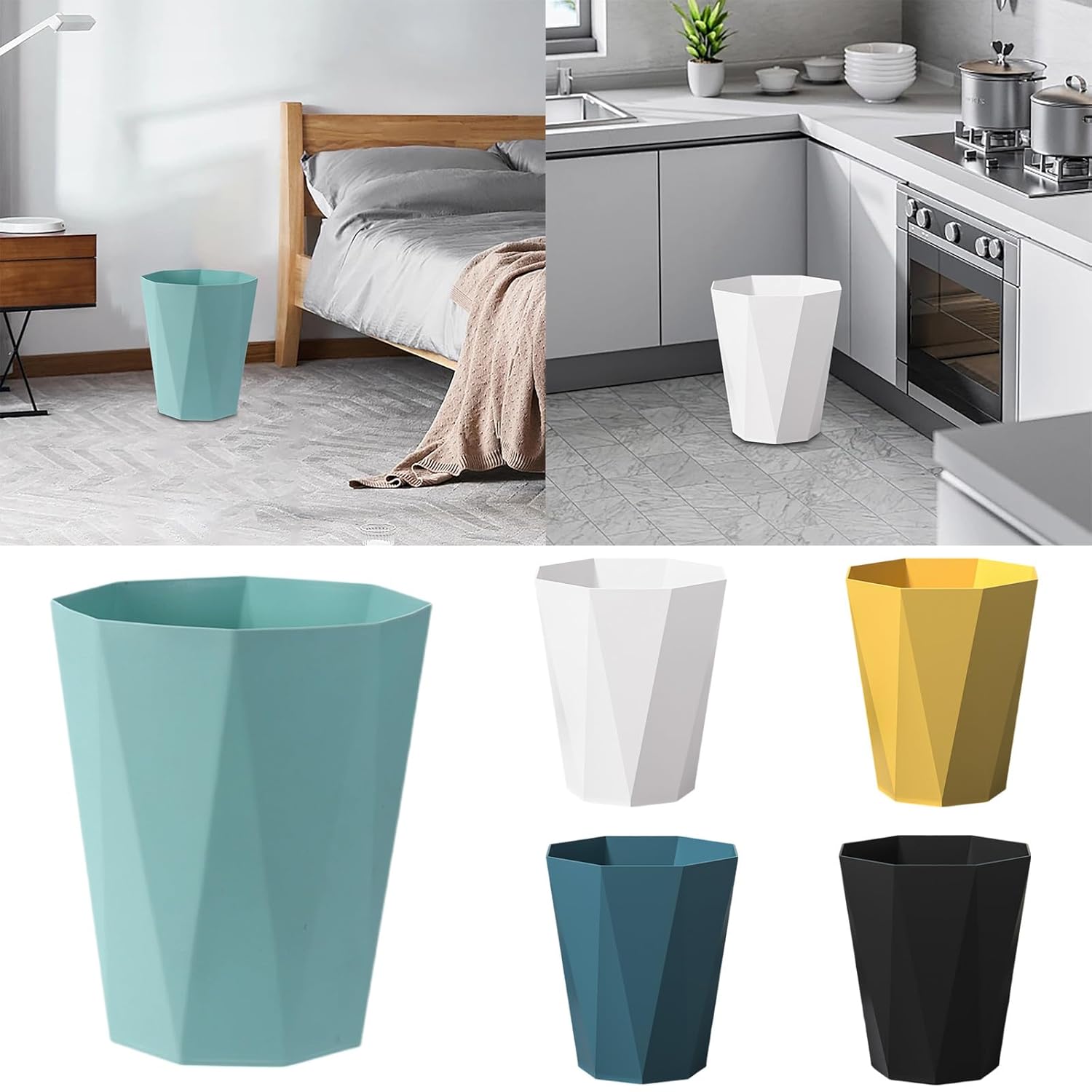 Polygon Small Blue Trash Can for Bathrooms