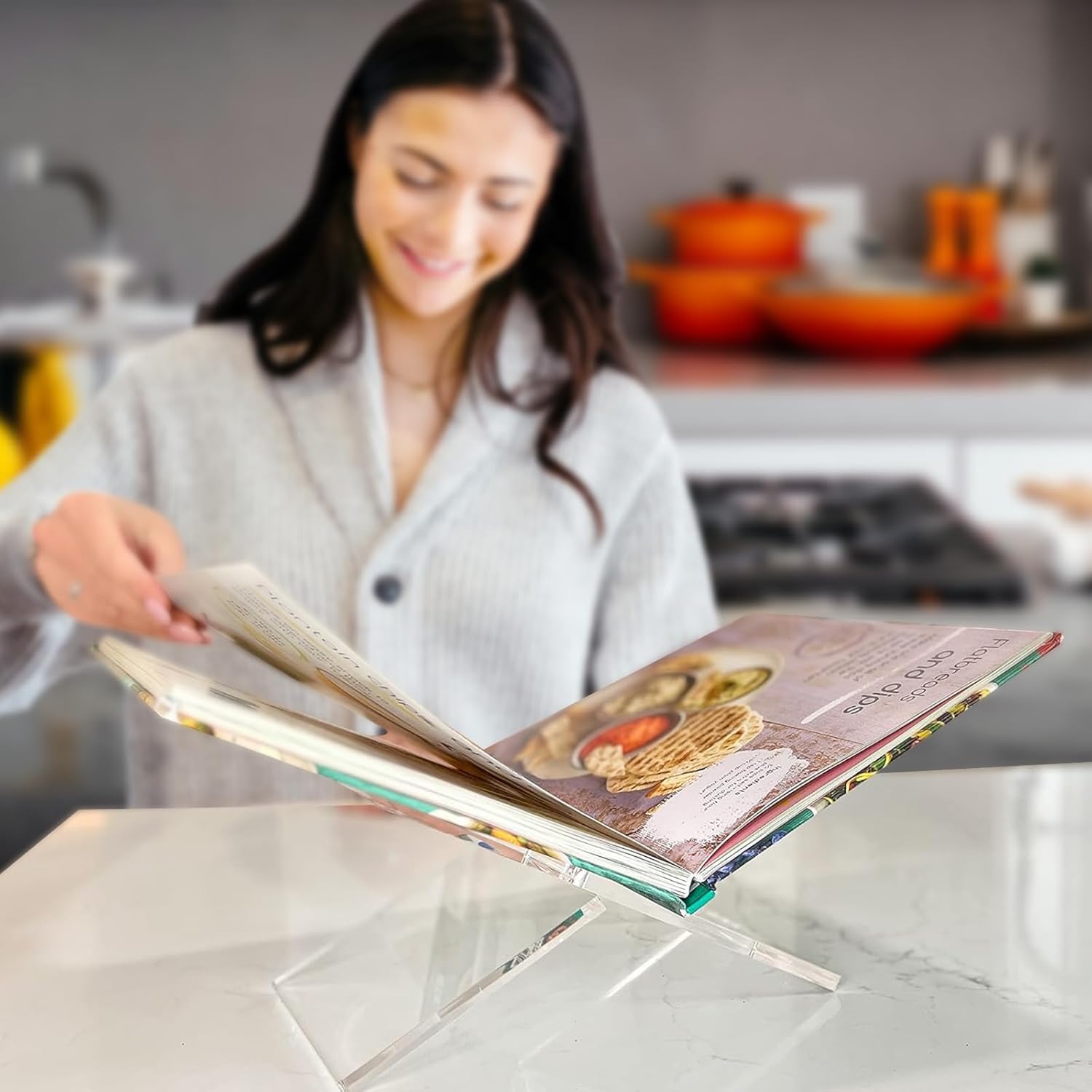 Fincoly Acrylic Book Stand for Kitchen Counter and Coffee Table