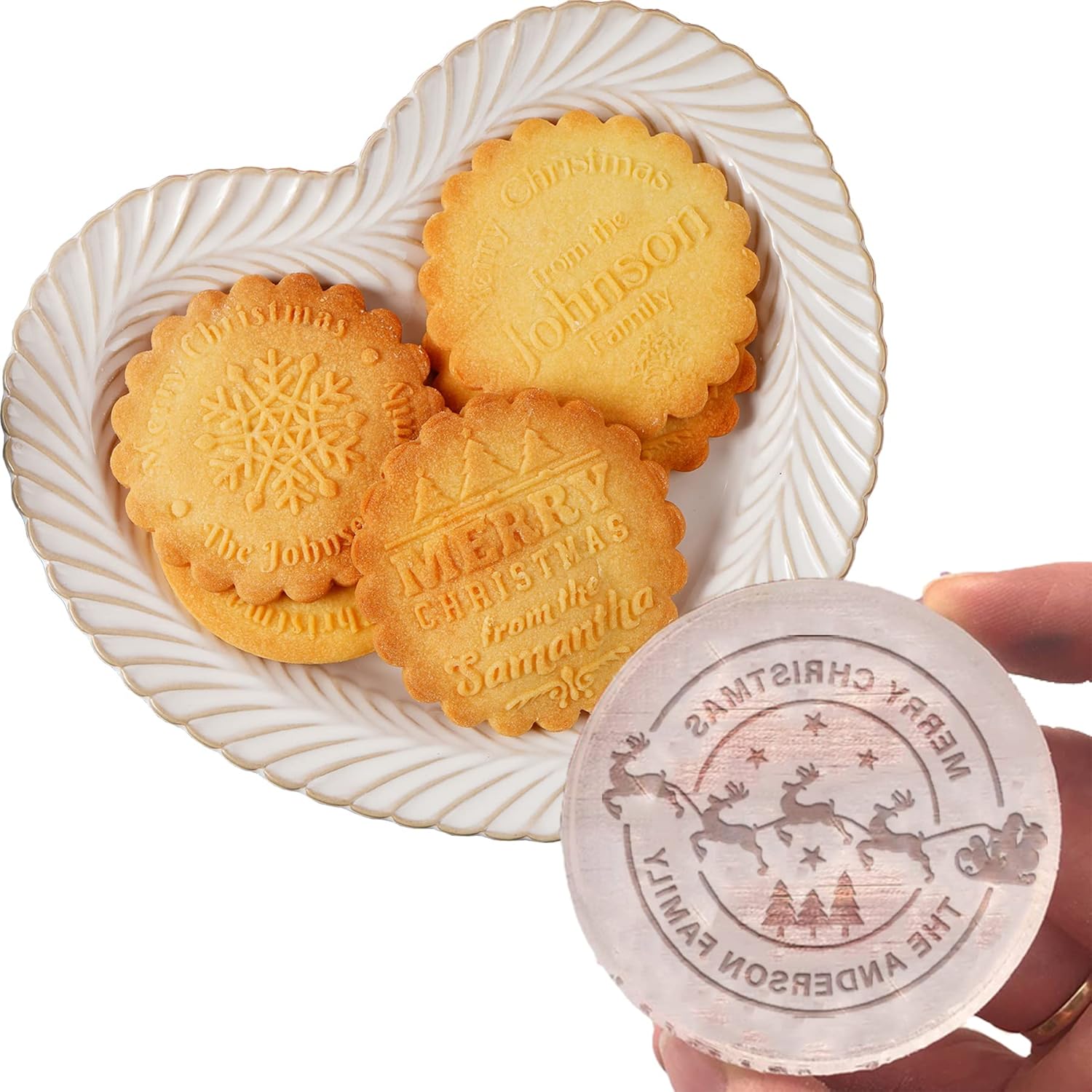 Personalized Family Name Cookie Stamp with Merry Christmas Pattern