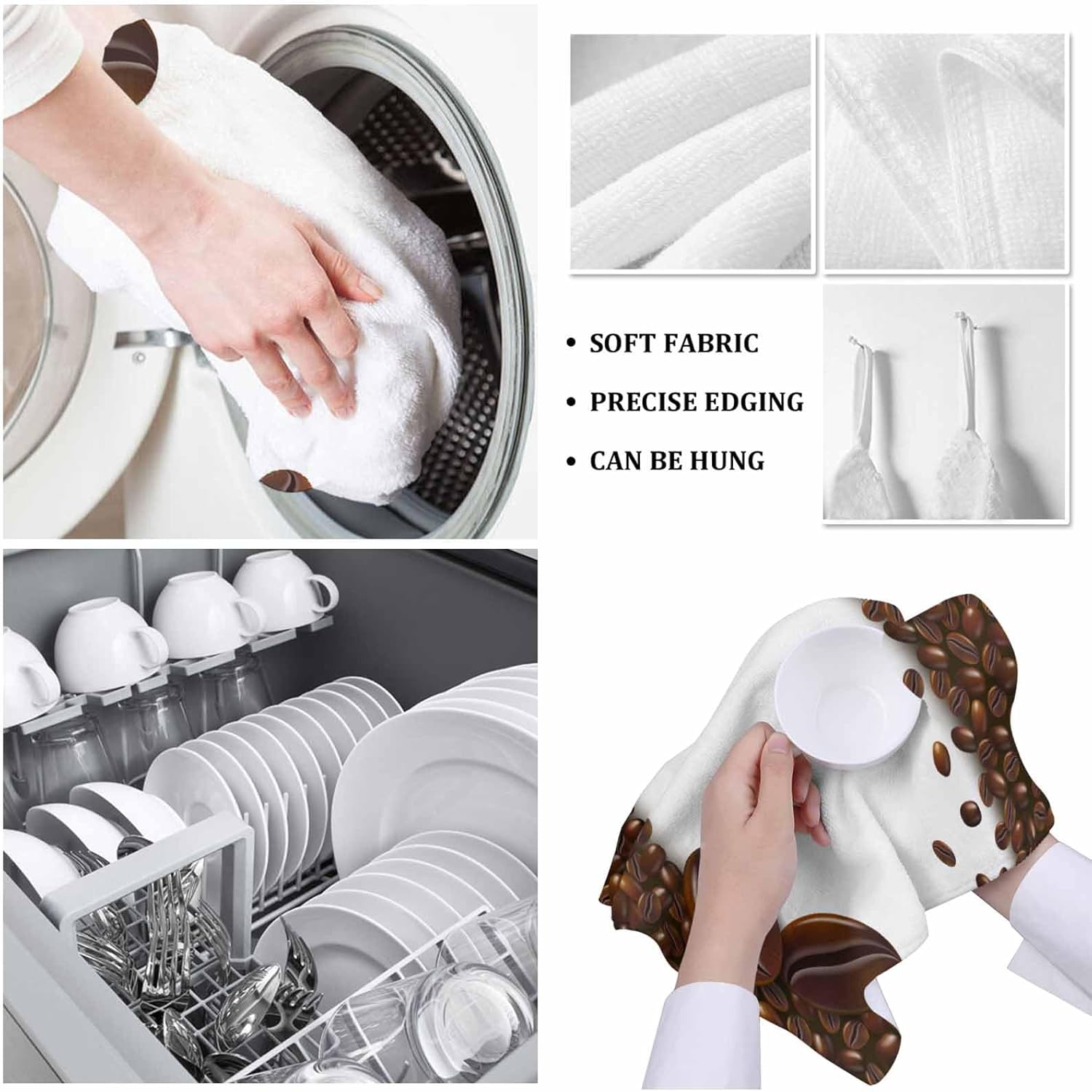 ZOE GARDEN Retro Coffee Dish Towels 4-Pack Brown White 18x28